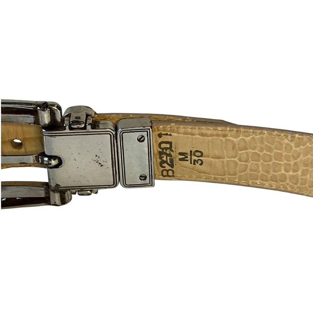 Brighton Reversible Croc‎ Embossed Leather Belt Tan White Silver Buckle M 30